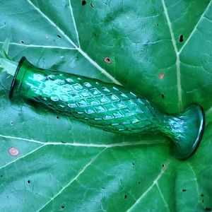 Vintage Green Glass 8” Bud Vase USA